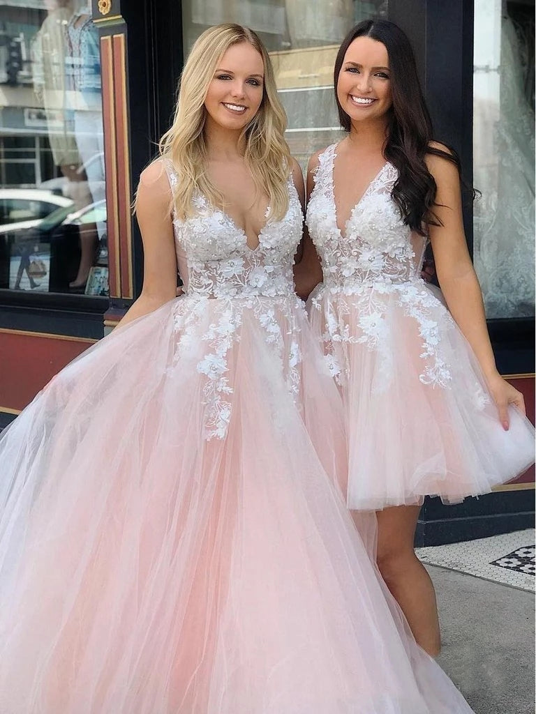 Stunning Lace Applique Long Prom Dress Quinceanera Dress with Flowers N2035