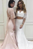 Two Piece Mermaid V-Neck Beach Lace Wedding Dresses