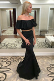 Black Two Piece Off Shoulder Formal Dresses, Long Mermaid Prom Dresses