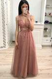Sparkly A Line V Neck Floor Length Prom Dresses with Beading and Sequins Long Party Dresses N1666