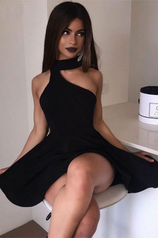 Cheap Black Unique Satin Short Homecoming Dress, Simple Short Prom Dress N1557