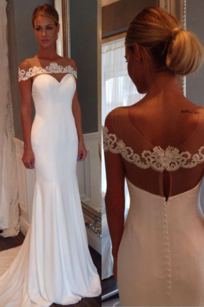 Unique Sheer Neck Mermaid Wedding Dresses with Lace Mermaid Prom Dresses N941