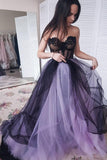 New Strapless Appliqued Prom Dress with Beads,  A Line Tulle Sweetheart Beaded Dress N1601