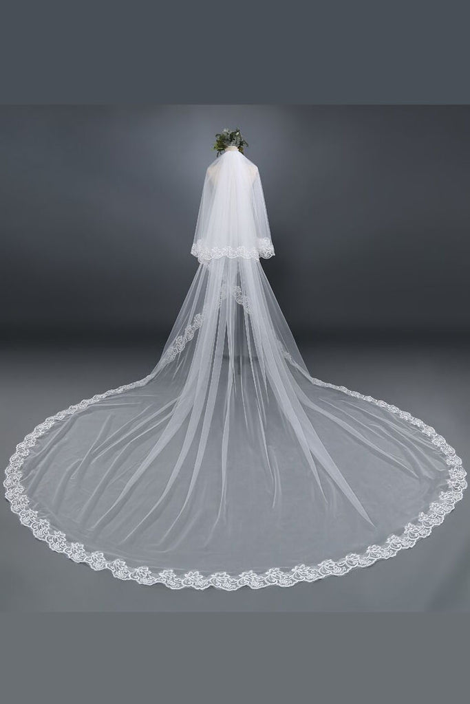 New 3M Two Layers Lace Edge Bridal Wedding Veil Chapel With Comb For Pincess,V014
