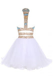 Two Piece Jewel Tulle Homecoming Dresses with Beads