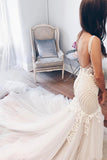 Vintage Mermaid V-Neck Backless Tulle Appliqued Wedding Dress W363