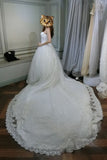 White Sweetheart Ball Gown Beading Lace Appliques Court Train Wedding Dress,N438