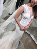 Trumpet Floor-length Sheer Sleeveless Lace Appliques Chiffon Wedding Dresses with Shoulder Yarn N410