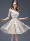 Strapless Sweetheart Appliques Homecoming Dresses with Beading Waist N259