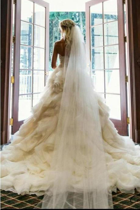 Gorgeous Ivory Sweetheart Sweep Train Layers Ruffles Wedding Dresses Princess Bridal Dresses N478