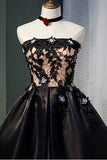 Black Strapless Satin Lace Homecoming Dresses with Crystals N1980