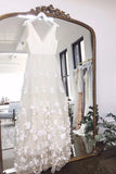 A Line V-Neck Floor Length Wedding Dresses Ivory Sleeveless Bridal Dresses N2357