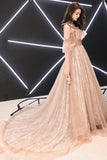 Charming Straps Flowy Tulle Lace Prom Dresses with Train A Line Evening Dresses with Ruffles N2104