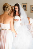 Ivory Sweetheart Long Tulle Wedding Dresses With Ruffles Beach Wedding Dresses N684