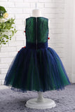 A Line Sleeveless Cute V-Neck Tulle Flower Girl Dresses with Red Appliques F056