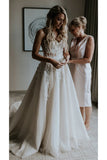 Ivory Lace Applique Tulle Sweetheart Strapless A Line Beach Wedding Dresses N1783