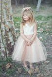 Ankle-Length Sleeveless Tulle Flower Girl Dress, A Line Stunning Flower Girl Dresses F072