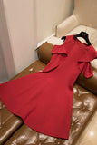 Red Short Satin Homecoming Dresses A Line Cute Short Sleeves Sweet 16 Dresses N1963