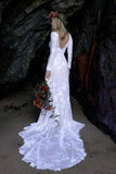 Ivory Long Sleeve Rustic Bridal Dresses Backless Sheath Beach Wedding Dresses N2261
