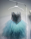 Pool Blue Sparkly Sweetheart Sequins Tulle Mini Homecoming Dresses N778