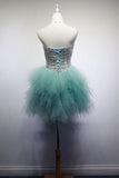 Pool Blue Sparkly Sweetheart Sequins Tulle Mini Homecoming Dresses N778