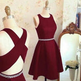 Burgundy Sleeveless Satin Beading Homecoming Dresses N274