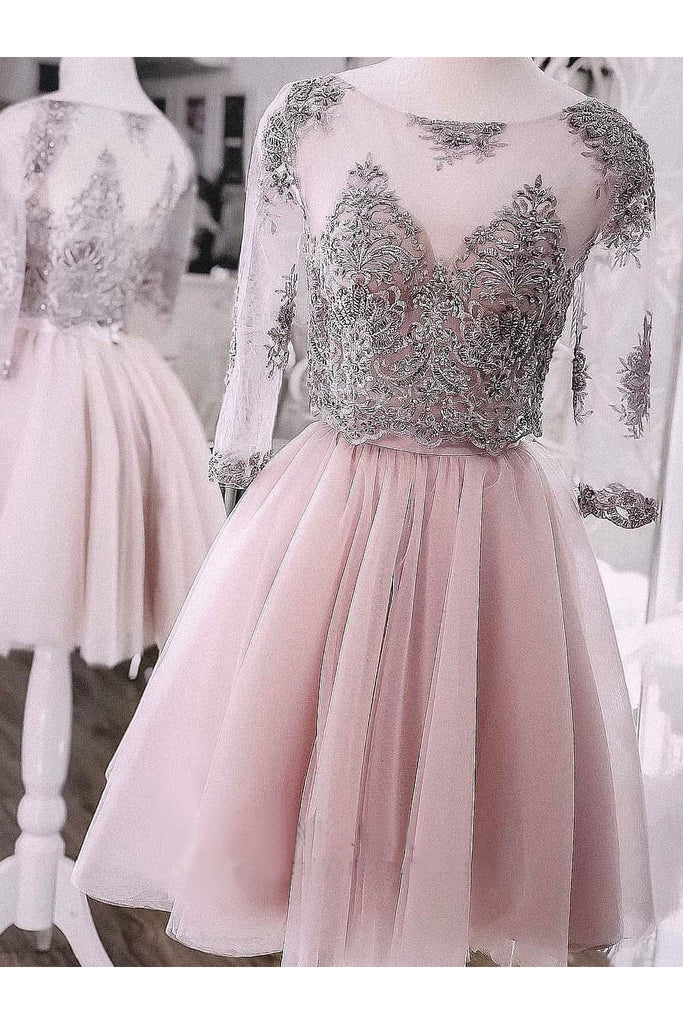 Two Pieces Short Prom Dresses Cute Lace Homecoming Dresses Tulle Cocktail Dresses N1846