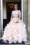 Sparkly Two Piece Long Prom Dress with Open Back, Sequined Tulle Party Dresses N1244