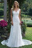 Vintage V-Neck Sleeveless Tulle Lace Appliqued Wedding Dress Long Bridal Dress N1321