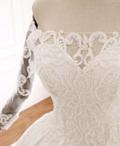 Ball Gown Long Sleeves Wedding Dresses with Lace Appliques Satin Bridal Gown N2582