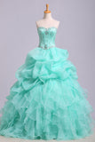 Puffy Sweetheart Sleeveless Organza Floor Length Prom Dress with Sequins, Quinceanera Dress