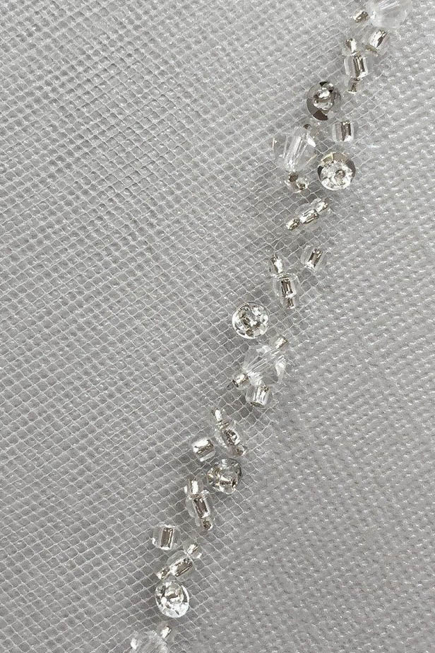 One Layer Fingertip Wedding Veil with Crystals and Sequins Ivory Beading Edge Veil V017