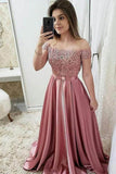 Burgundy Off Shoulder Satin Prom Dresses with Lace A Line  Formal Dresses N1571