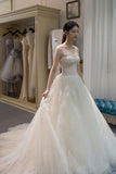 Ivory Spaghetti Straps Appliques A Line Court Train Tulle Beach Wedding Dresses N1226