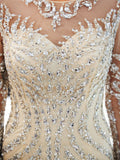 Beaded Evening Dress Luxury Mermaid Crystal Sweep Train Long Sleeves Prom Dress WH72698