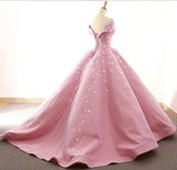 Ball Gown Off the Shoulder Satin Prom Dresses with Lace Appliques Long Quinceanera Dresses N2530