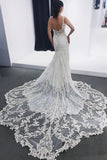 Straps Mermaid Sleeveless Lace Appliques Beach Wedding Dresses with Lace N2358