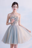Cute Sweetheart Homecoming Dress with Flowers, Short Strapless Prom Dresses N1727
