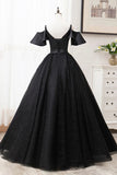 Black Ball Gown Off The Shoulder Straps Long Lace Prom Dresses