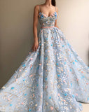Spaghetti Strap Sweetheart Prom Dresses with Flowers Gorgeous Formal Dresses N1367