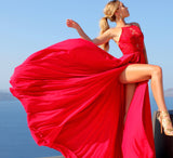 Red Backless Prom Dresses with Side Slit Long Party Dresses with Lace N1379