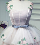 Puffy Straps Tulle Homecoming Dresses with Flowers Princess Graduation Dresses with Belt N1973