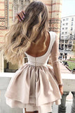 A Line High Neck Two Tiers Appliques Long Sleeves Short Homecoming Dresses N1937