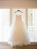 Ivory Sweetheart Long Tulle Wedding Dresses With Ruffles Beach Wedding Dresses N684