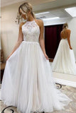 Halter Backless Lace Tulle Beach Wedding Dresses