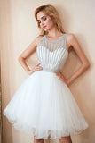 White Sleeveless Puffy Tulle Homecoming Dresses N2138