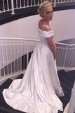 Simple Satin Off-the-shoulder Sexy Sweep Train Beach Wedding Dress,Bridal Gown,N497