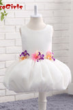 A-line Flower Girl Dress with Applique, Unique Sleeveless Flower Girl Dress with Flower F058