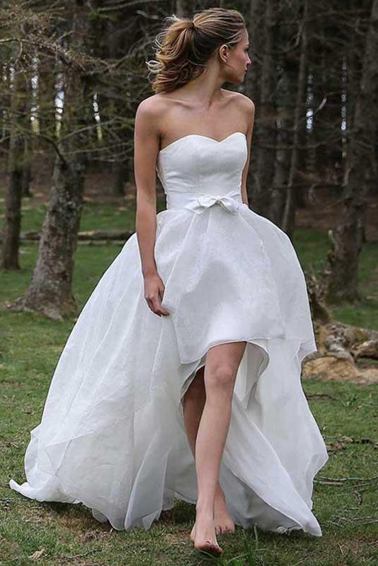 High Low Sweetheart Beach Wedding Dresses Boho Wedding Dresses with Bo