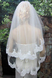 Two Layers Tulle White Lace Appliqued Wedding Veil with Comb, Cheap Bridal Veil